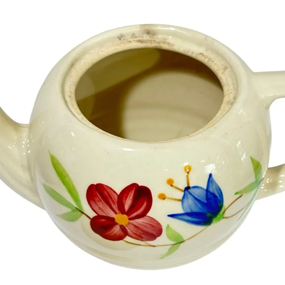 Vintage USA Shawnee Teapot creamy white ceramic & hand painted floral design